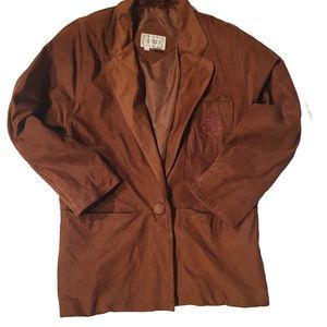 LA Vogue Vintage Womens Brown Leather Jacket Pockets Lined Size S